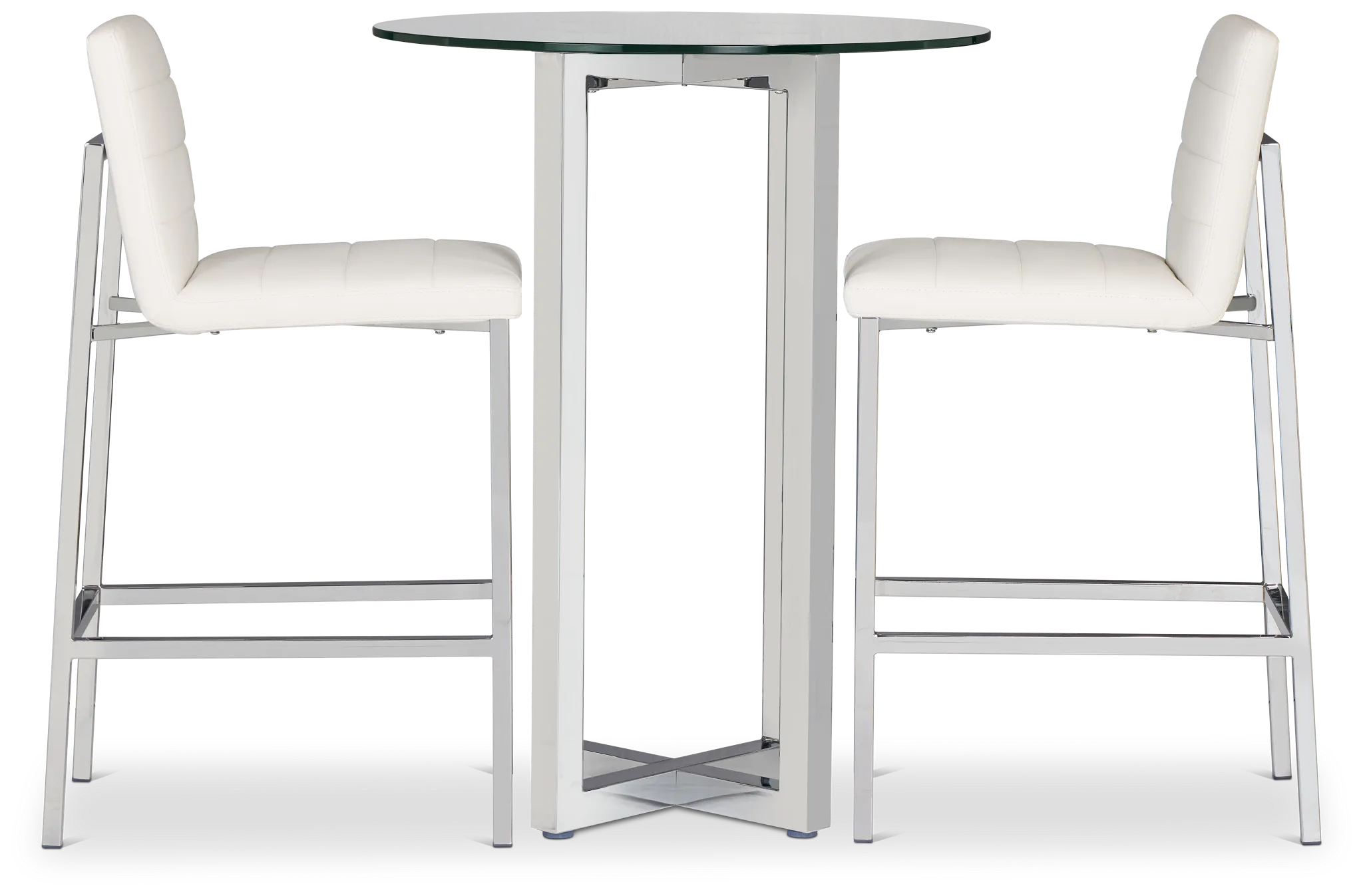 Amalfi White Glass Pub Table & 2 Upholstered Barstools