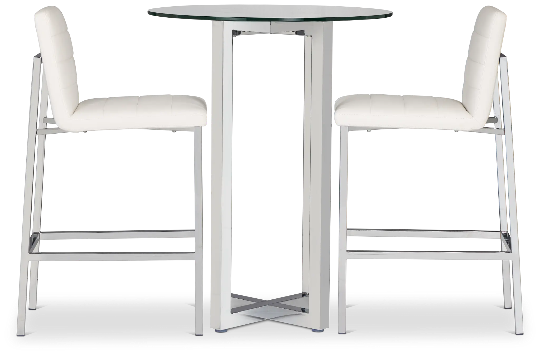 Amalfi White Glass Pub Table & 2 Upholstered Barstools Amalfi White Glass Pub Table & 2 Upholstered Barstools