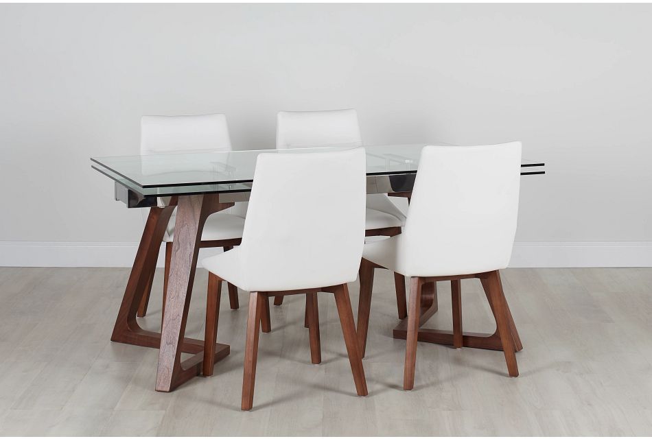 Fresno Glass White Rectangular Table & 4 Upholstered Chairs, bed_Size