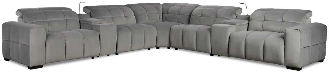 Gemma Light Gray Velvet Large Dual Power Right Chaise Sectional