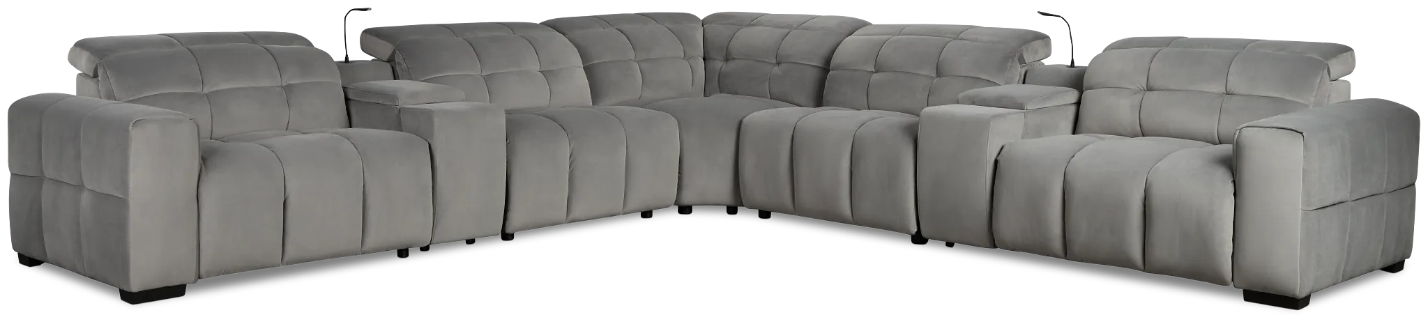 Gemma Light Gray Velvet Large Dual Power Right Chaise Sectional