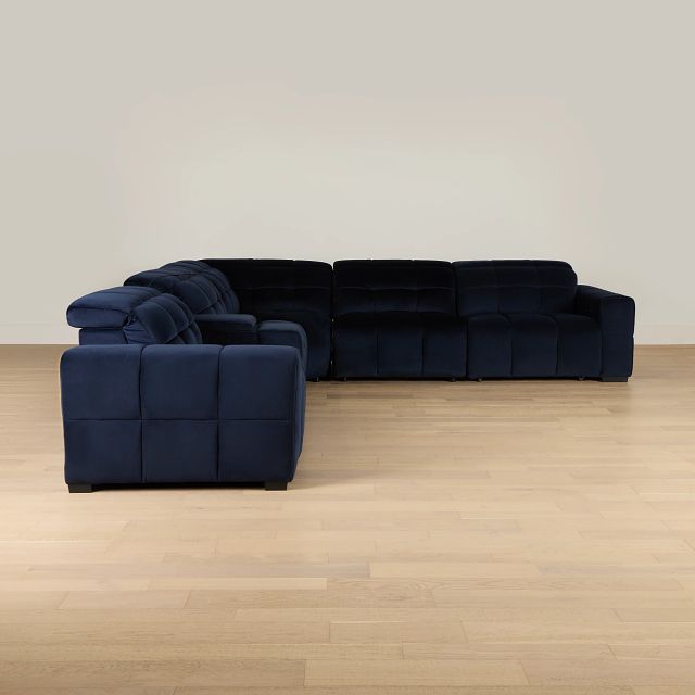 Gemma Navy Velvet Medium Triple Power Right Chaise Sectional