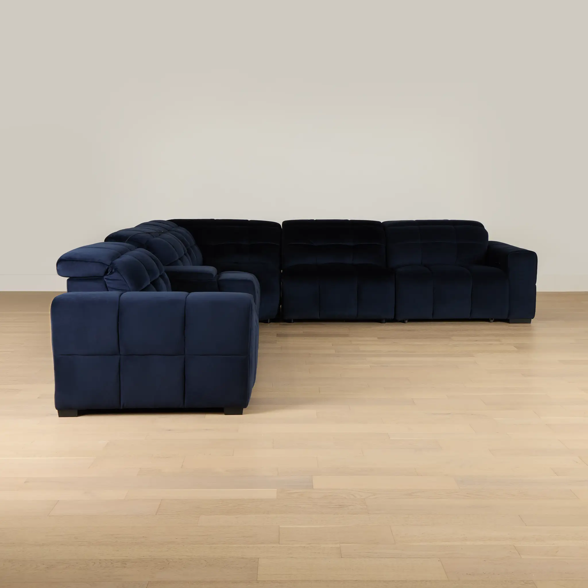 Gemma Navy Velvet Medium Triple Power Right Chaise Sectional Gemma Navy Velvet Medium Triple Power Right Chaise Sectional
