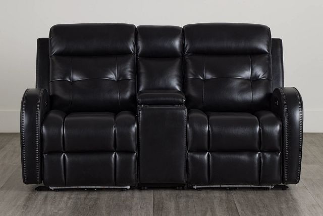 Omega Black Micro Power Reclining Console Loveseat