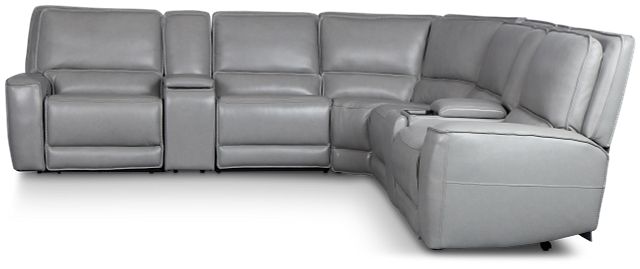 Miles Light Gray Lthr/vinyl Large Dual Power Reclining Two-arm Sectional