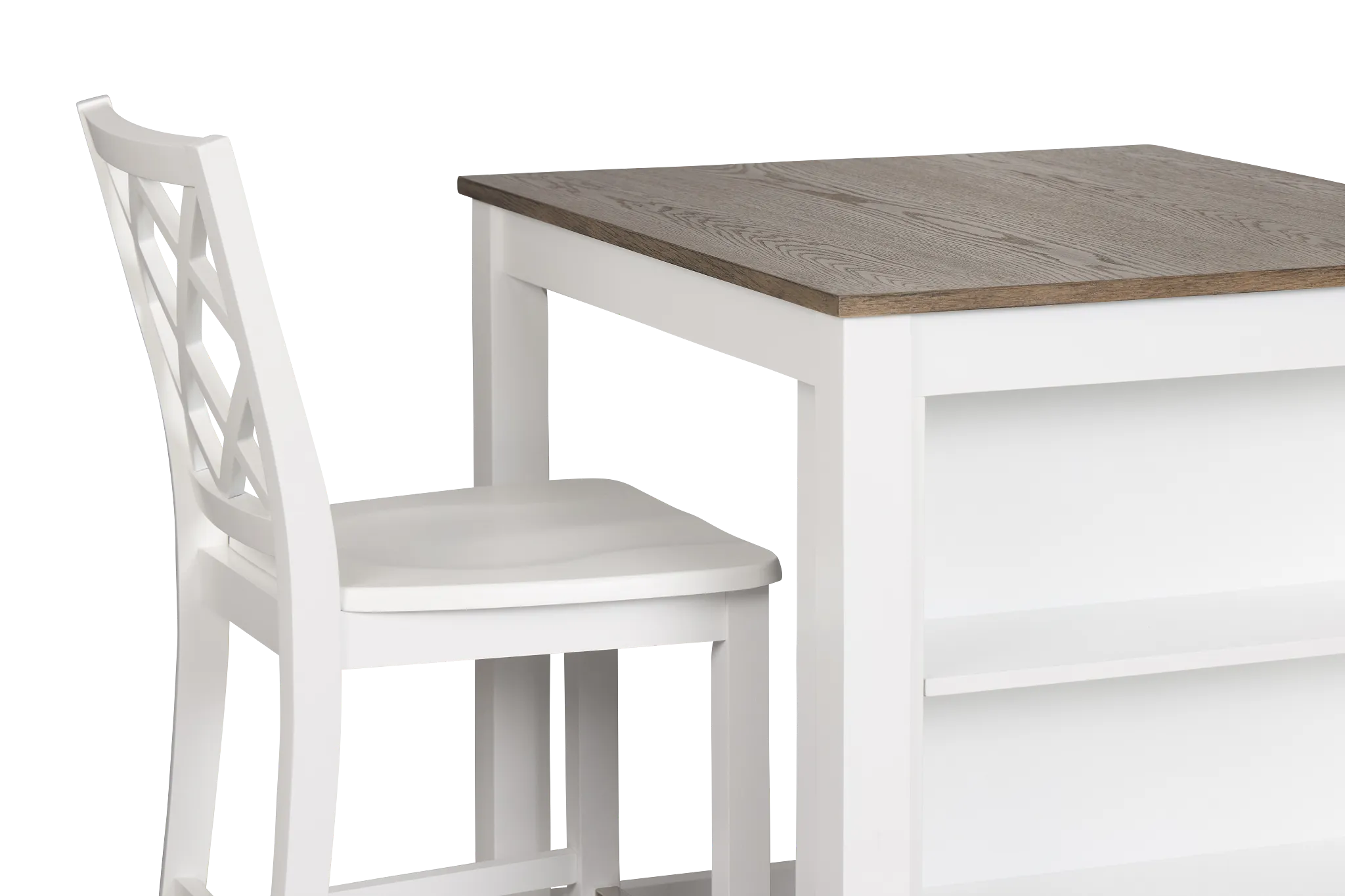 Edgartown Two-tone Storage High Table & 2 White Wood Barstools