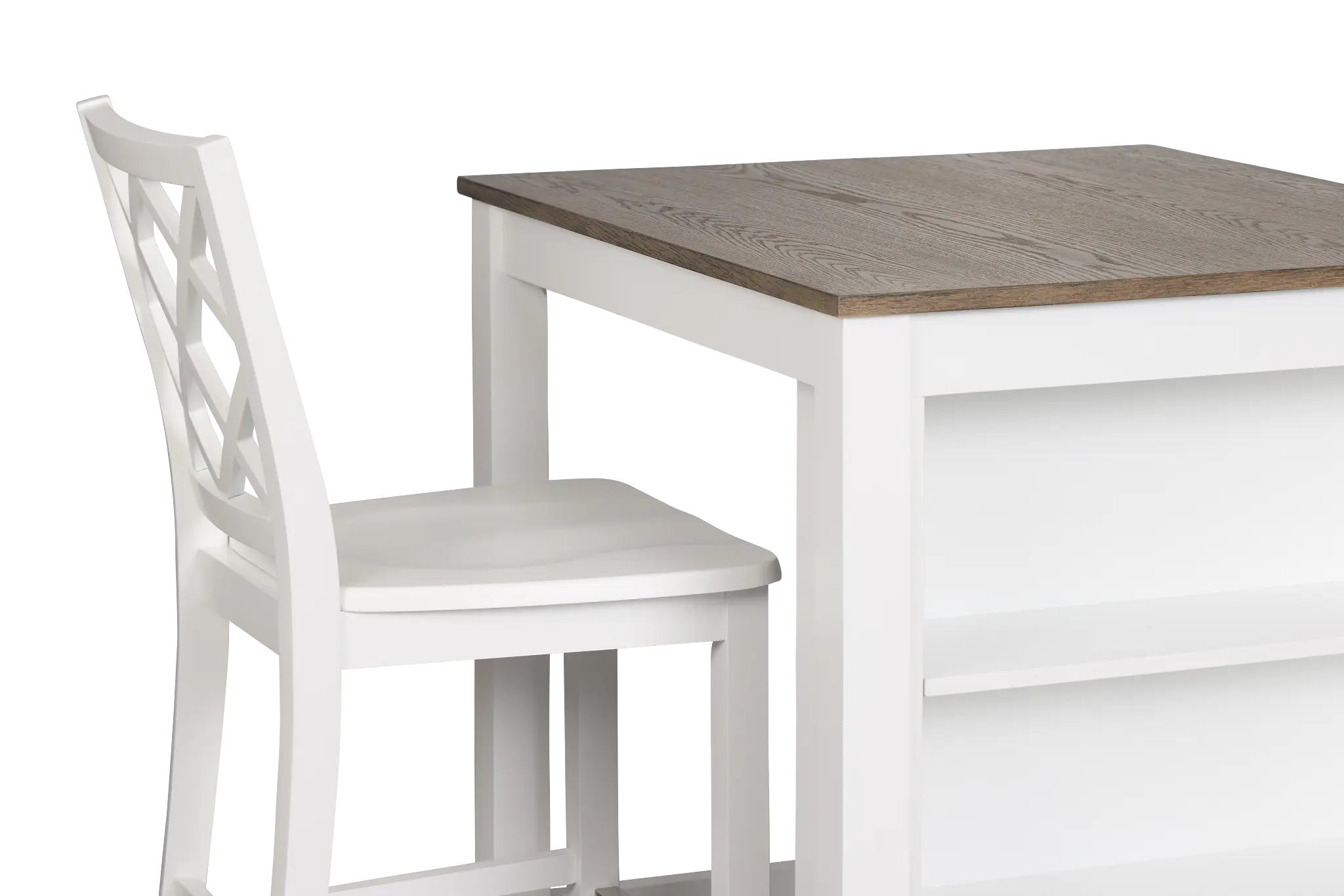 Edgartown Two-tone Storage High Table & 2 White Wood Barstools Edgartown Two-tone Storage High Table & 2 White Wood Barstools
