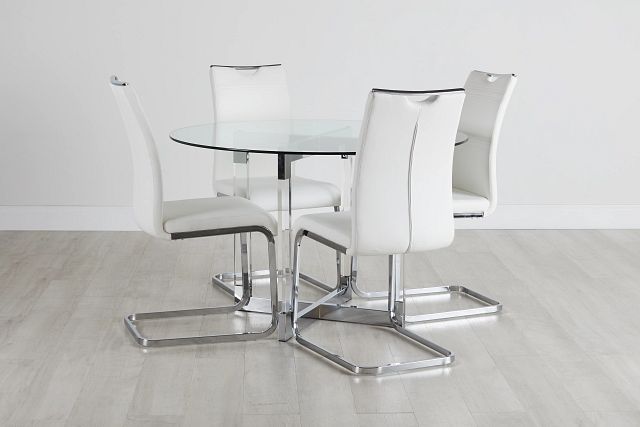 Denmark White Glass Round Table & 4 Upholstered Chairs (0)
