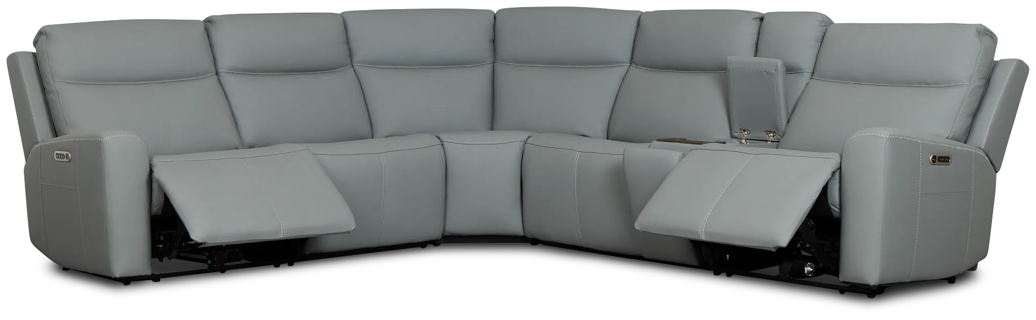 Flexsteel Sterling Blue Lthr/vinyl Medium Dual Power 2-arm Reclining Sectional