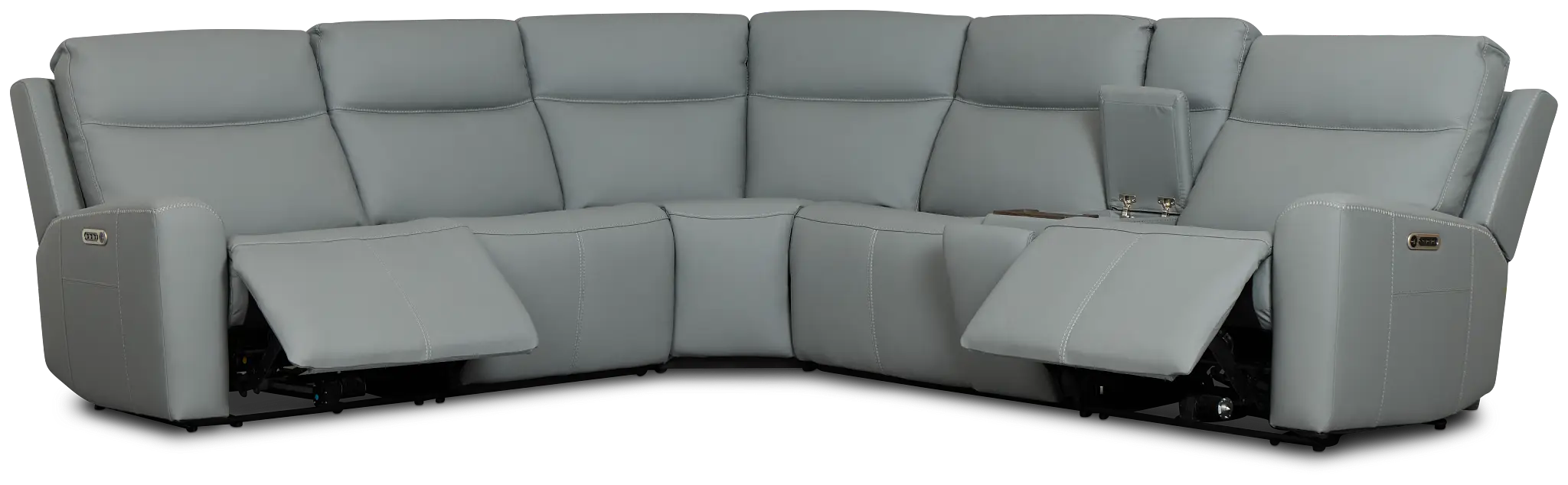 Flexsteel Sterling Blue Lthr/vinyl Medium Dual Power 2-arm Reclining Sectional Flexsteel Sterling Blue Lthr/vinyl Medium Dual Power 2-arm Reclining Sectional