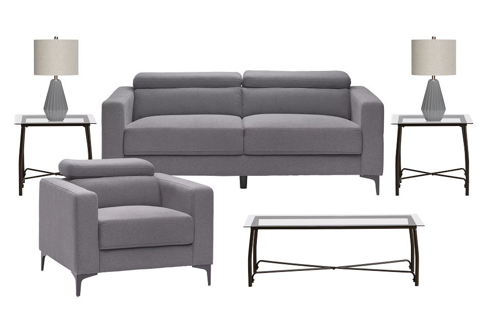 Trenton Dark Gray Fabric 7-piece Living Room Package