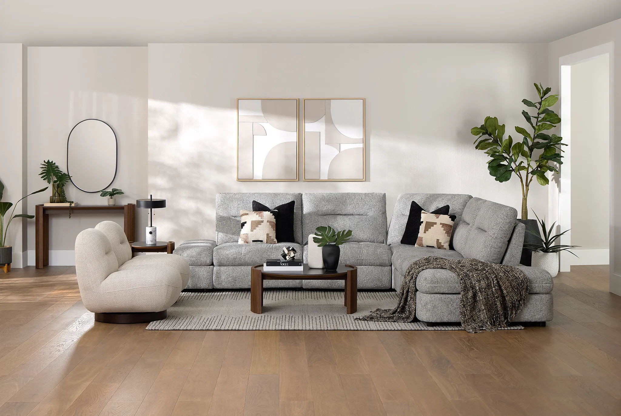 Mila Gray Fabric Small Triple Power Reclining Two-arm Sectional