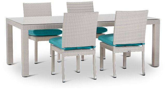 Bahia Dark Teal 84" Rectangular Table & 4 Upholstered Chairs