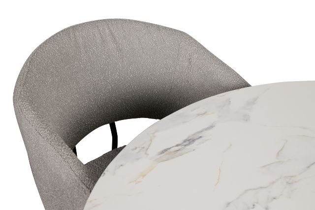 Merrick White Round Table With 4 Gray Upholstered Side Chairs