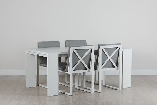 Linear White Dark Gray 70" Aluminum Table & 4 Cushioned Side Chairs