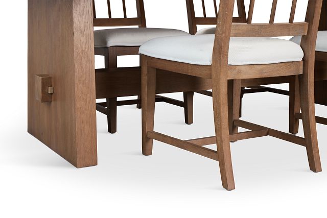 Provo Mid Tone Trestle Table & 4 White Upholstered Chairs