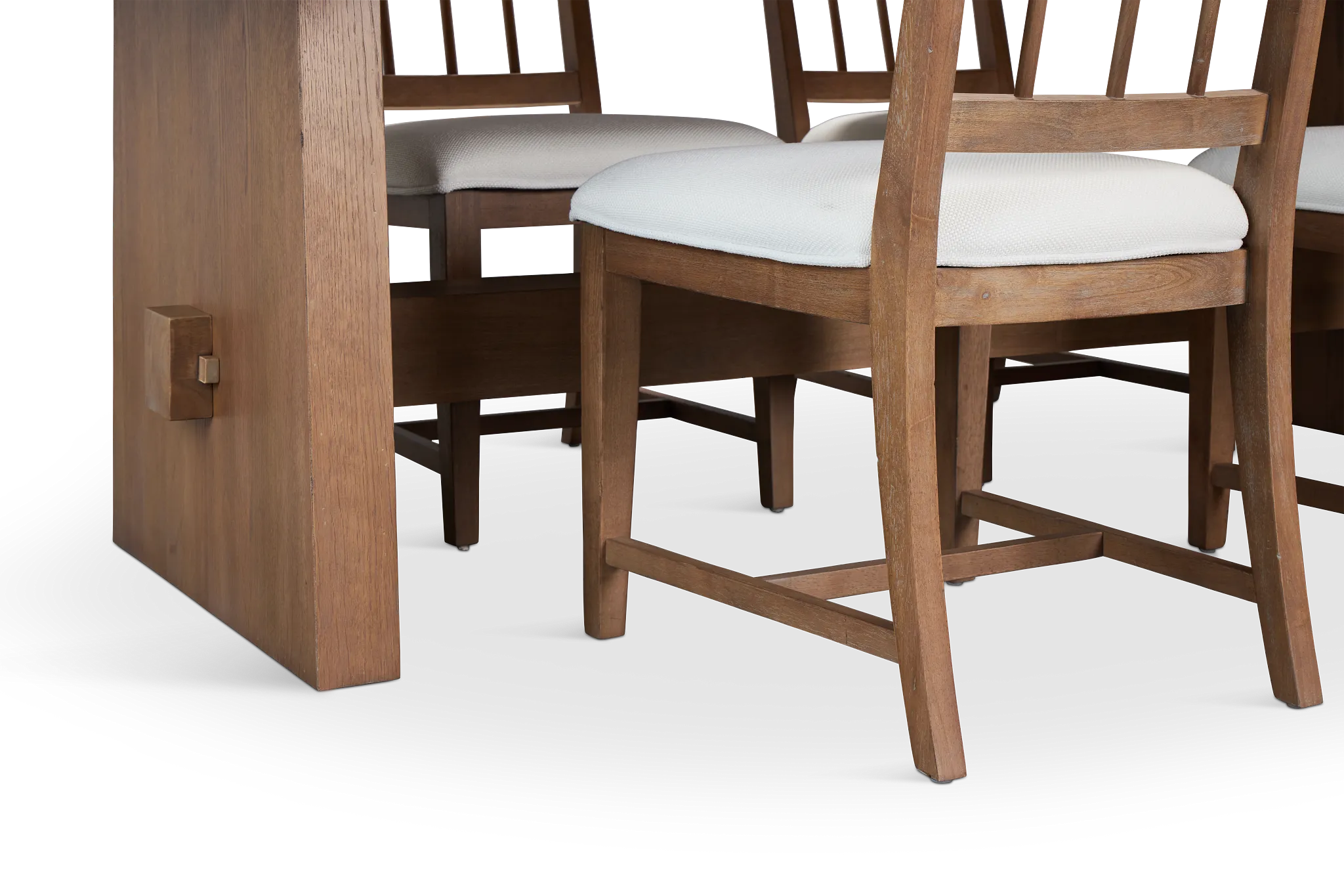 Provo Mid Tone Trestle Table & 4 White Upholstered Chairs