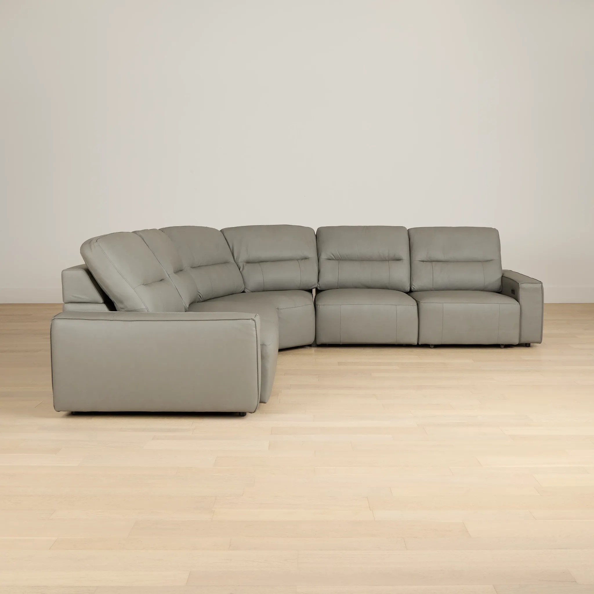 Rudy Gray Lthr/vinyl Small Two Arm Power Extension Chaise Sectional