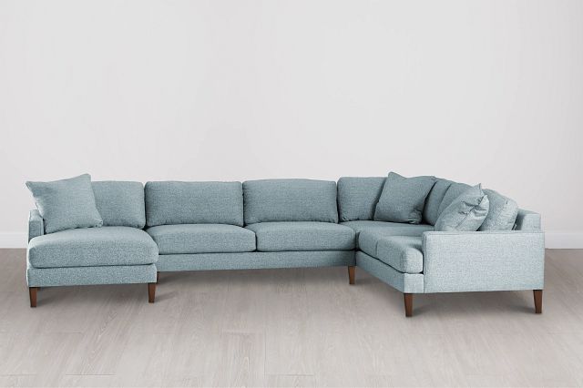 Morgan Teal Fabric Medium Left Chaise Sectional W/ Wood Legs (0)