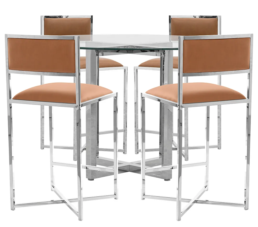 Amalfi Brown Glass High Table & 4 Metal Barstools