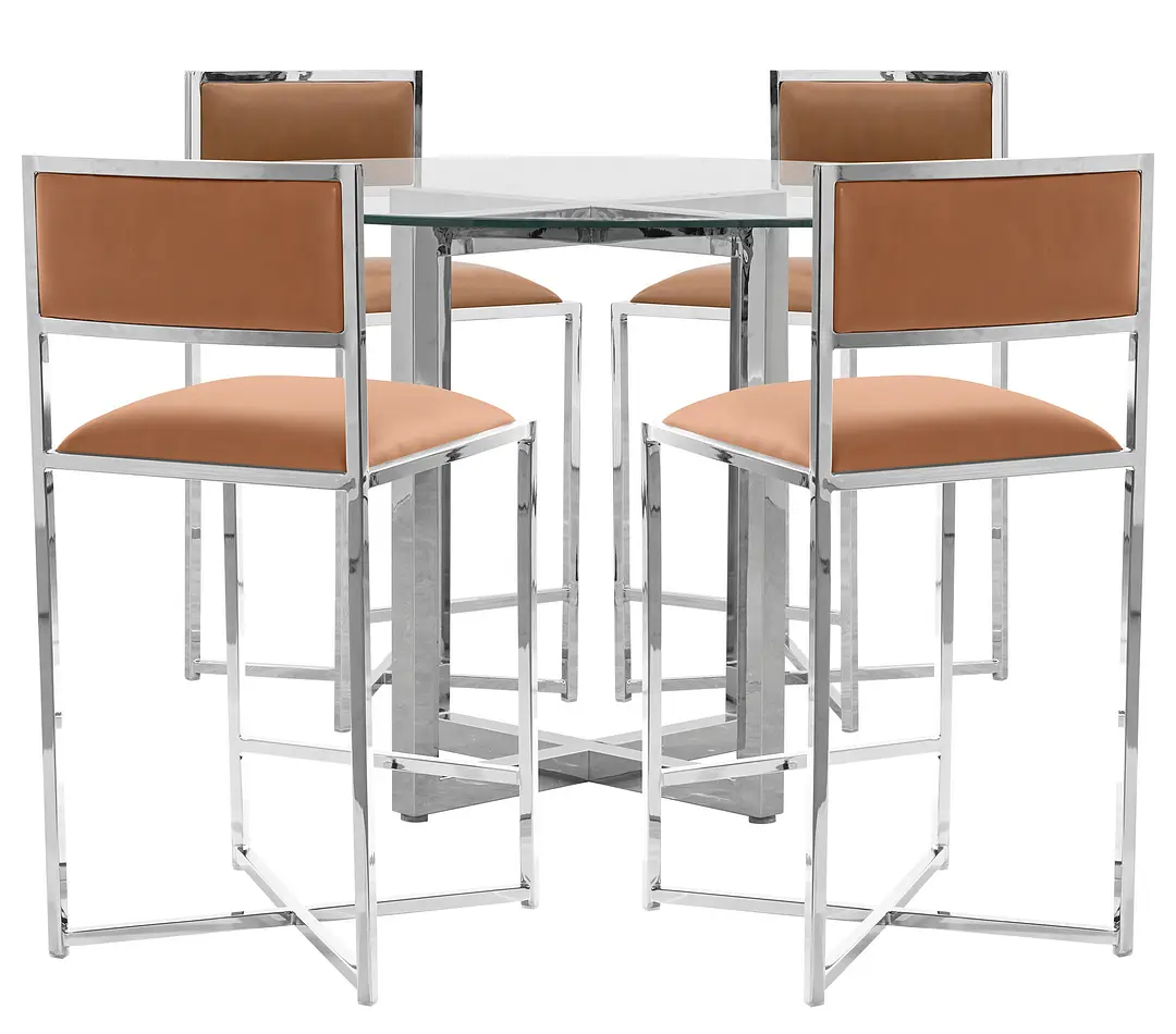 Amalfi Brown Glass High Table & 4 Metal Barstools Amalfi Brown Glass High Table & 4 Metal Barstools