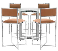Amalfi Brown Glass High Table & 4 Metal Barstools