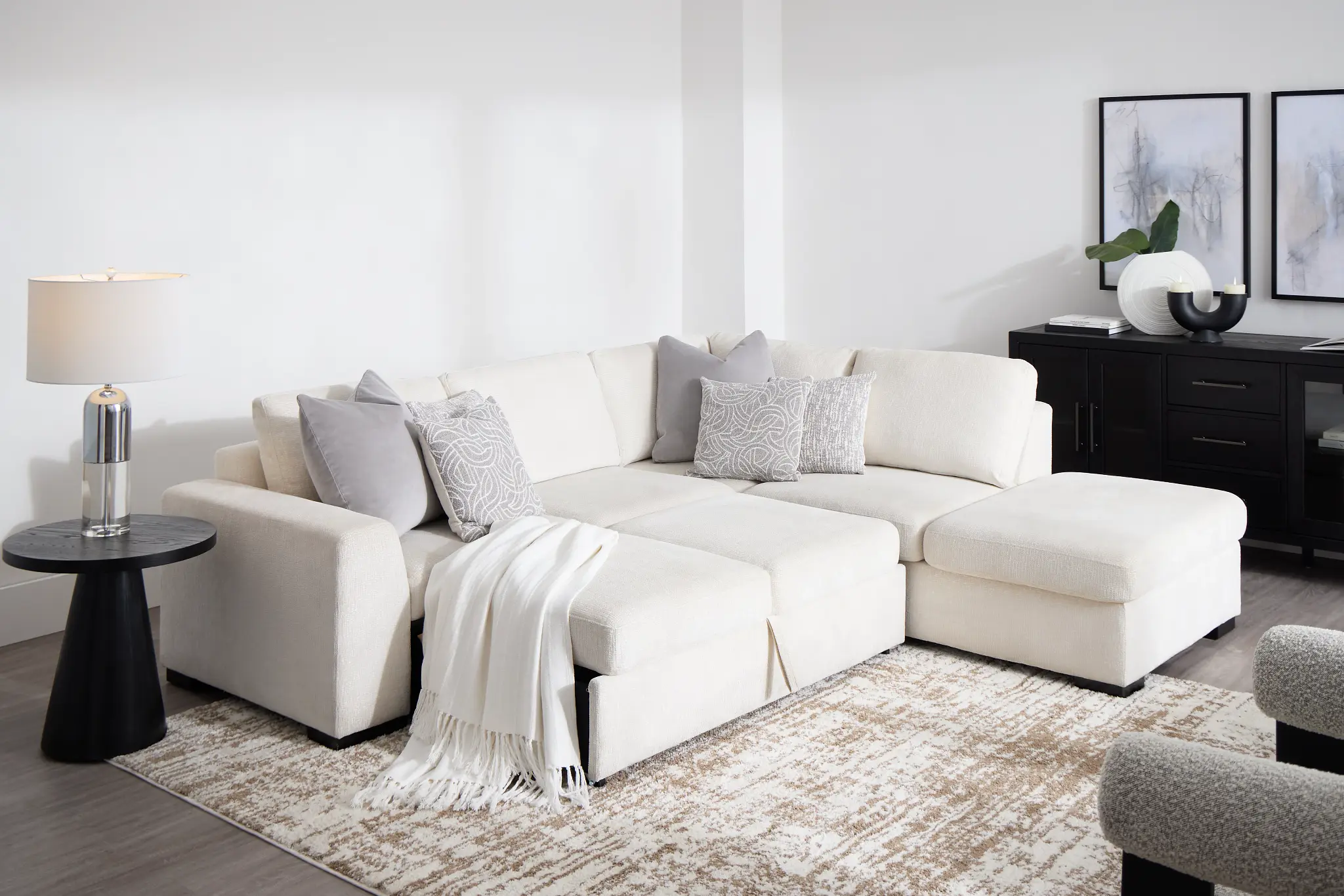 Blakely White Fabric Small Right Bumper Sleeper Sectional Blakely White Fabric Small Right Bumper Sleeper Sectional