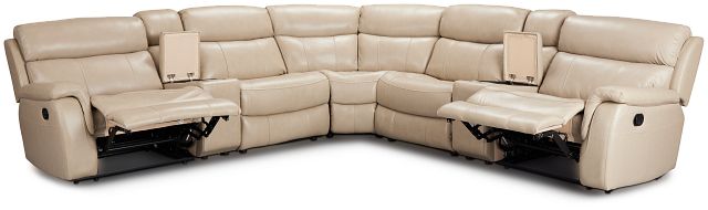 Graham Light Beige Lthr/vinyl Large Two-arm Manually Reclining Sectional