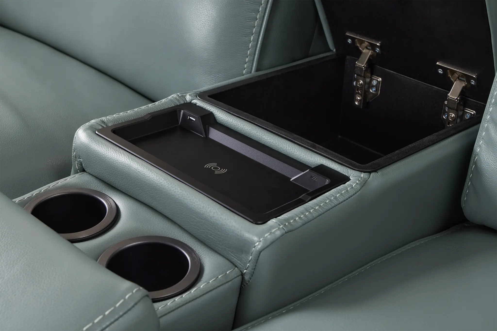 Reign Green Lthr/vinyl Large Dual Power Reclining Two-arm Sectional Reign Green Lthr/vinyl Large Dual Power Reclining Two-arm Sectional