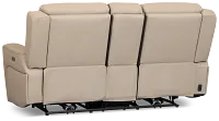 Wilder Taupe Leather Power Reclining Console Loveseat With Refrigerator