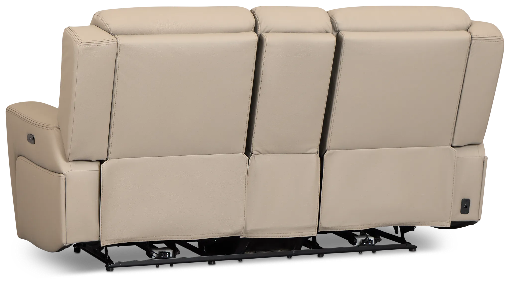 Wilder Taupe Leather Power Reclining Console Loveseat With Refrigerator