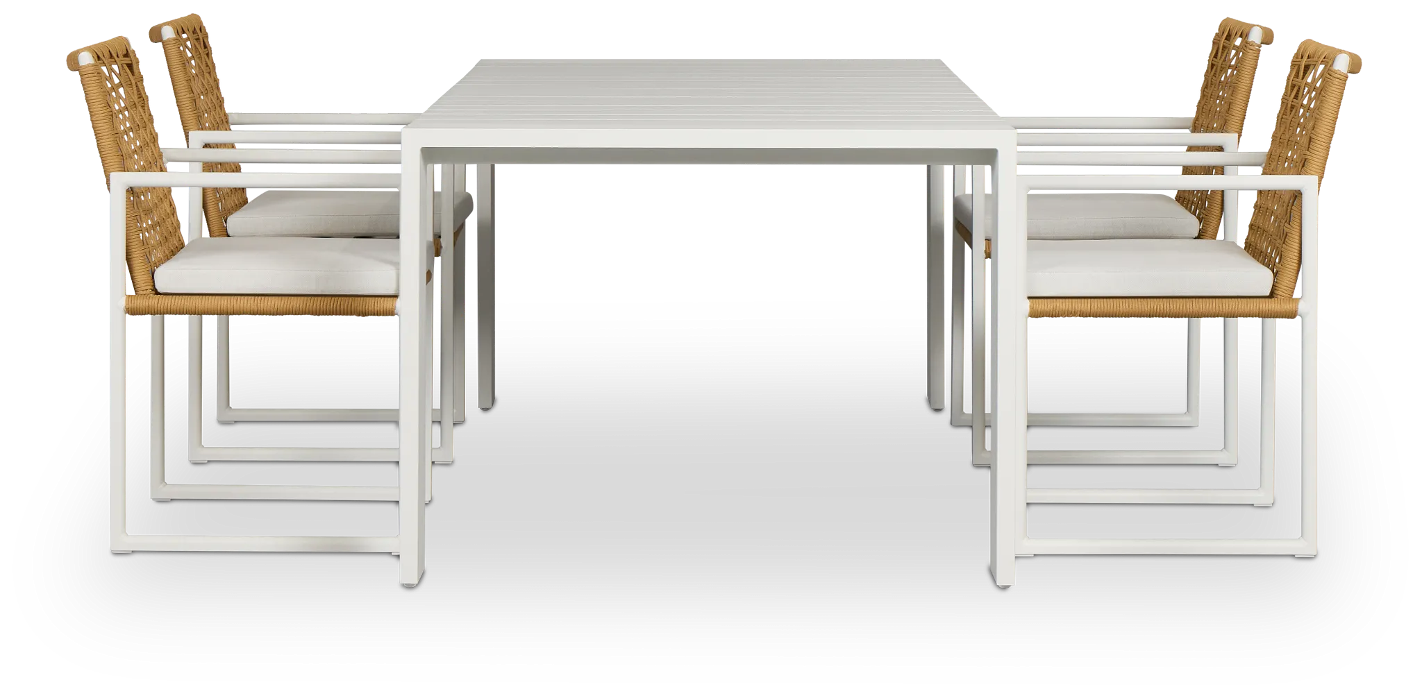 Sunrise White 86" Rectangular Table & 4 Aluminum Arm Chairs