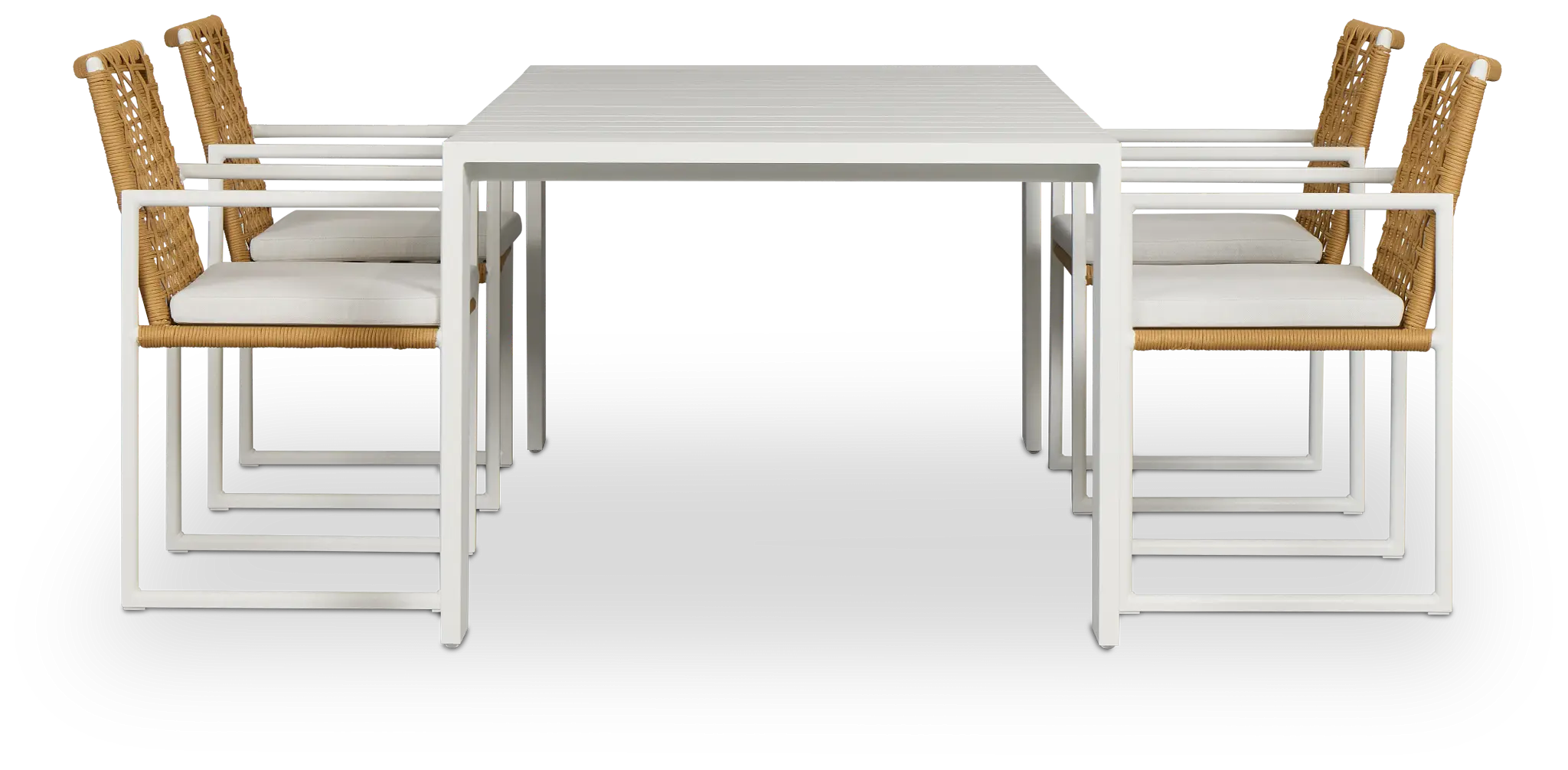 Sunrise White 86" Rectangular Table & 4 Aluminum Arm Chairs Sunrise White 86" Rectangular Table & 4 Aluminum Arm Chairs