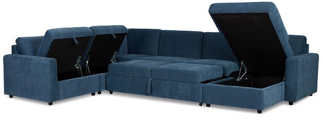 Addie Blue Fabric Medium Right Chaise Storage Sleeper Sectional