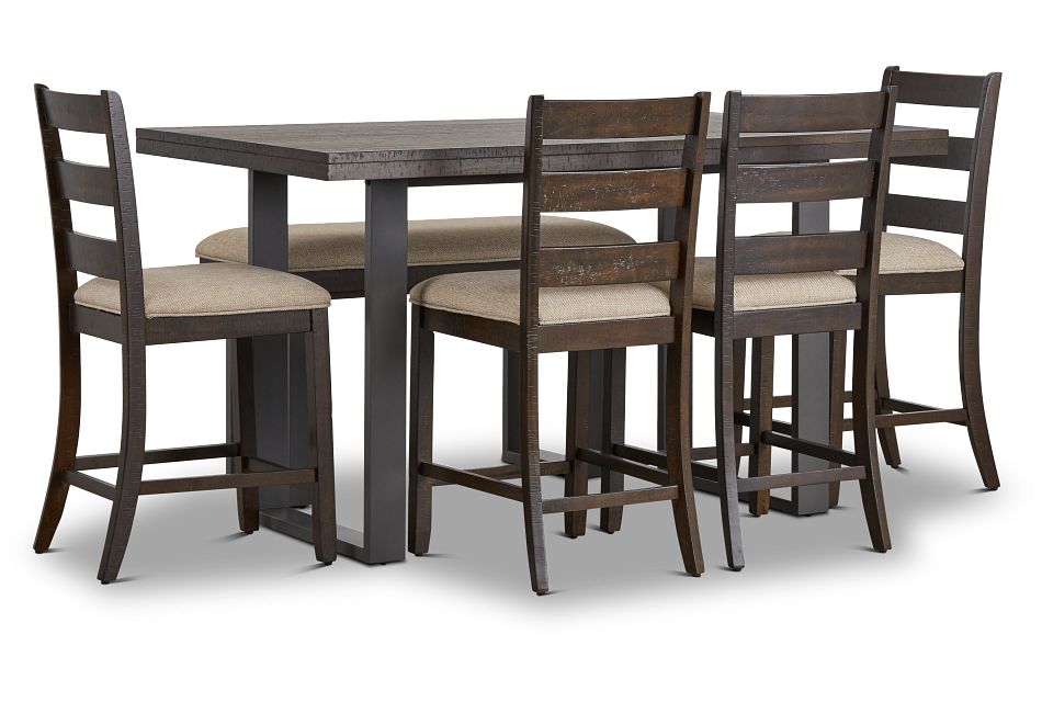 Sawyer Dark Tone High Table, 4 Barstools & High Bench