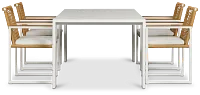 Sunrise White 86" Rectangular Table & 4 Teak Arm Chairs
