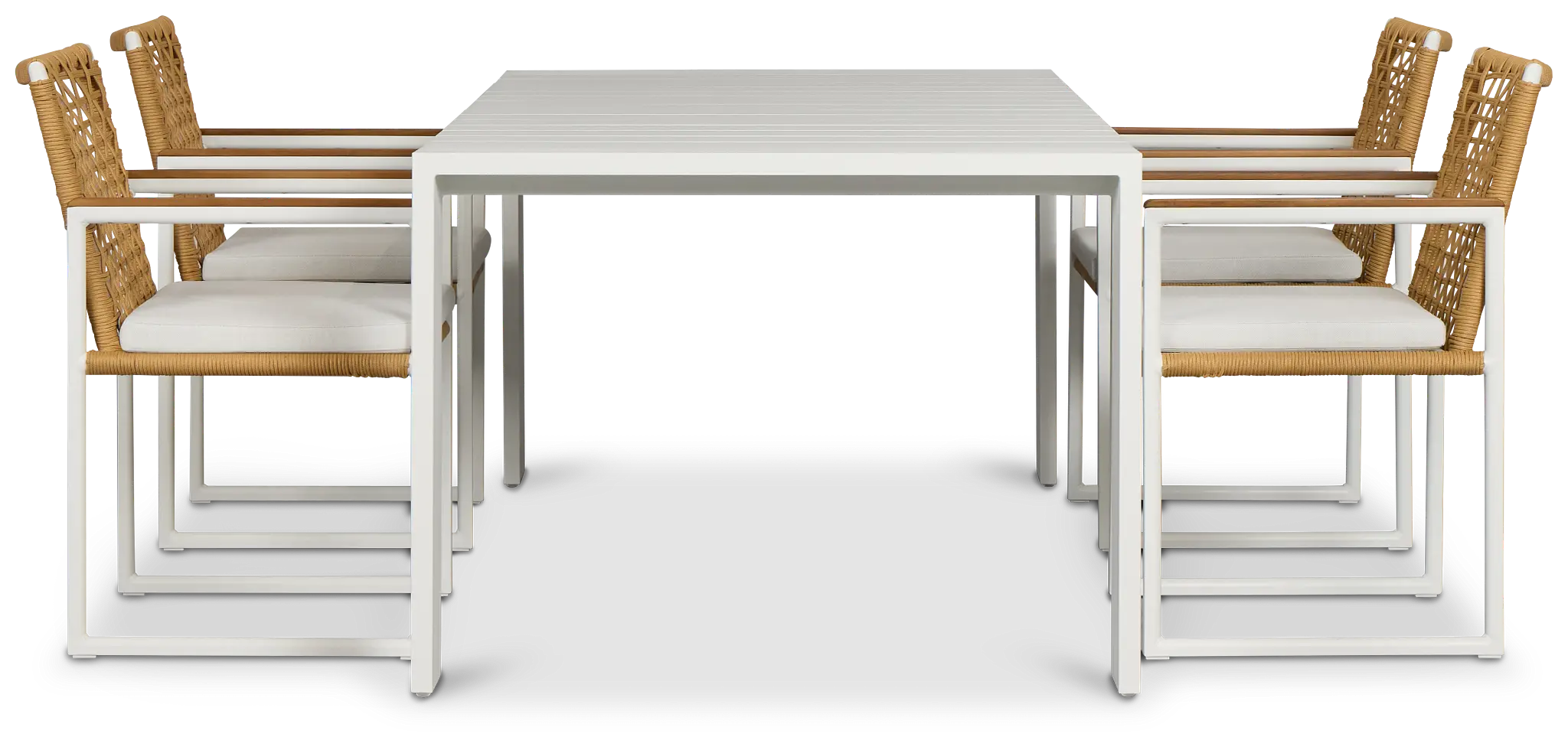 Sunrise White 86" Rectangular Table & 4 Teak Arm Chairs Sunrise White 86" Rectangular Table & 4 Teak Arm Chairs