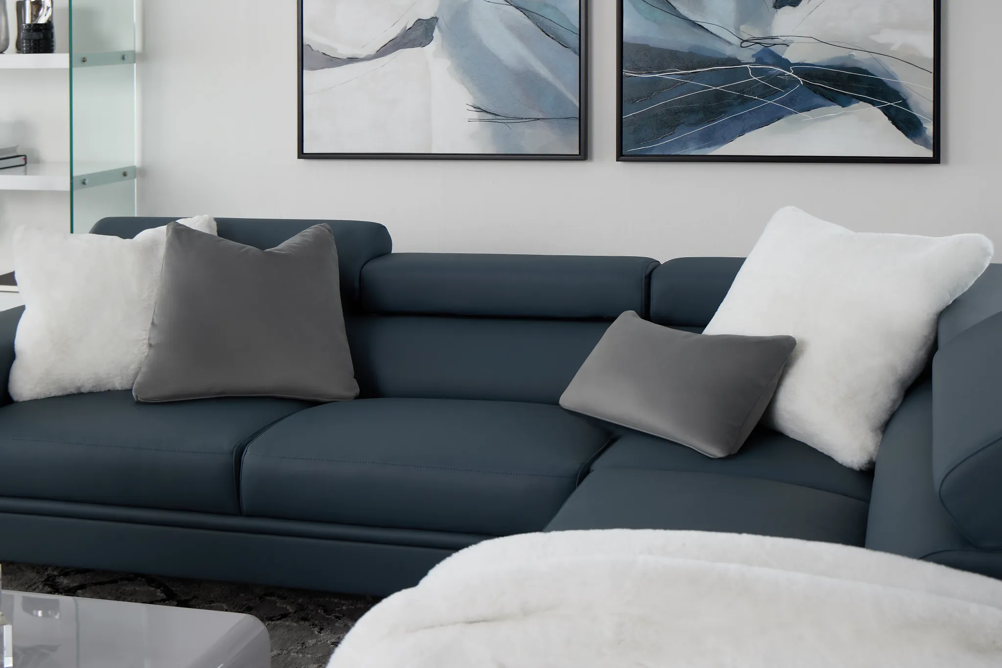 Drew Dark Blue Micro Right Chaise Sectional