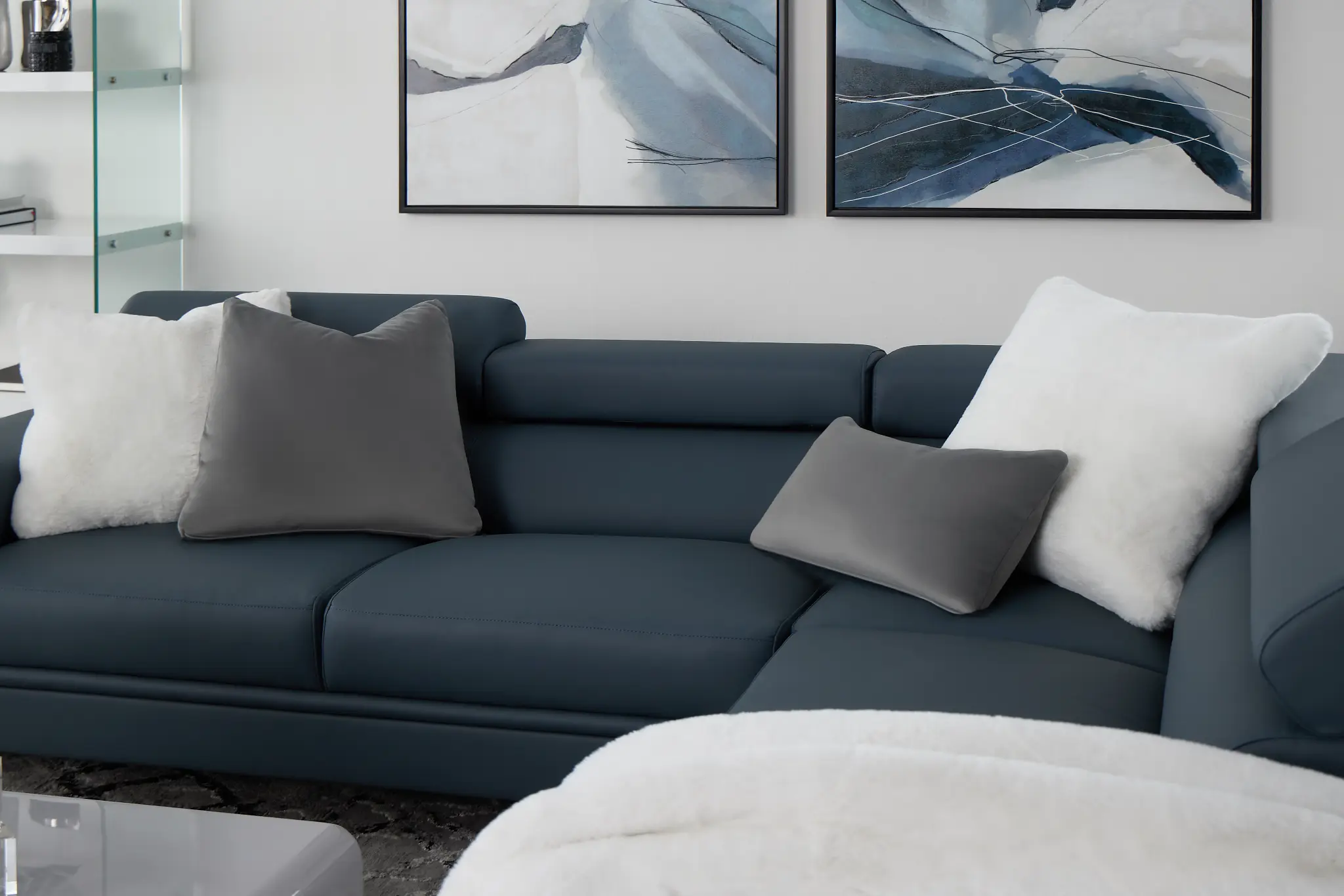 Drew Dark Blue Micro Right Chaise Sectional Drew Dark Blue Micro Right Chaise Sectional