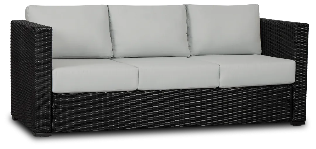 Montecito Black Sofa With Light Blue Cushions