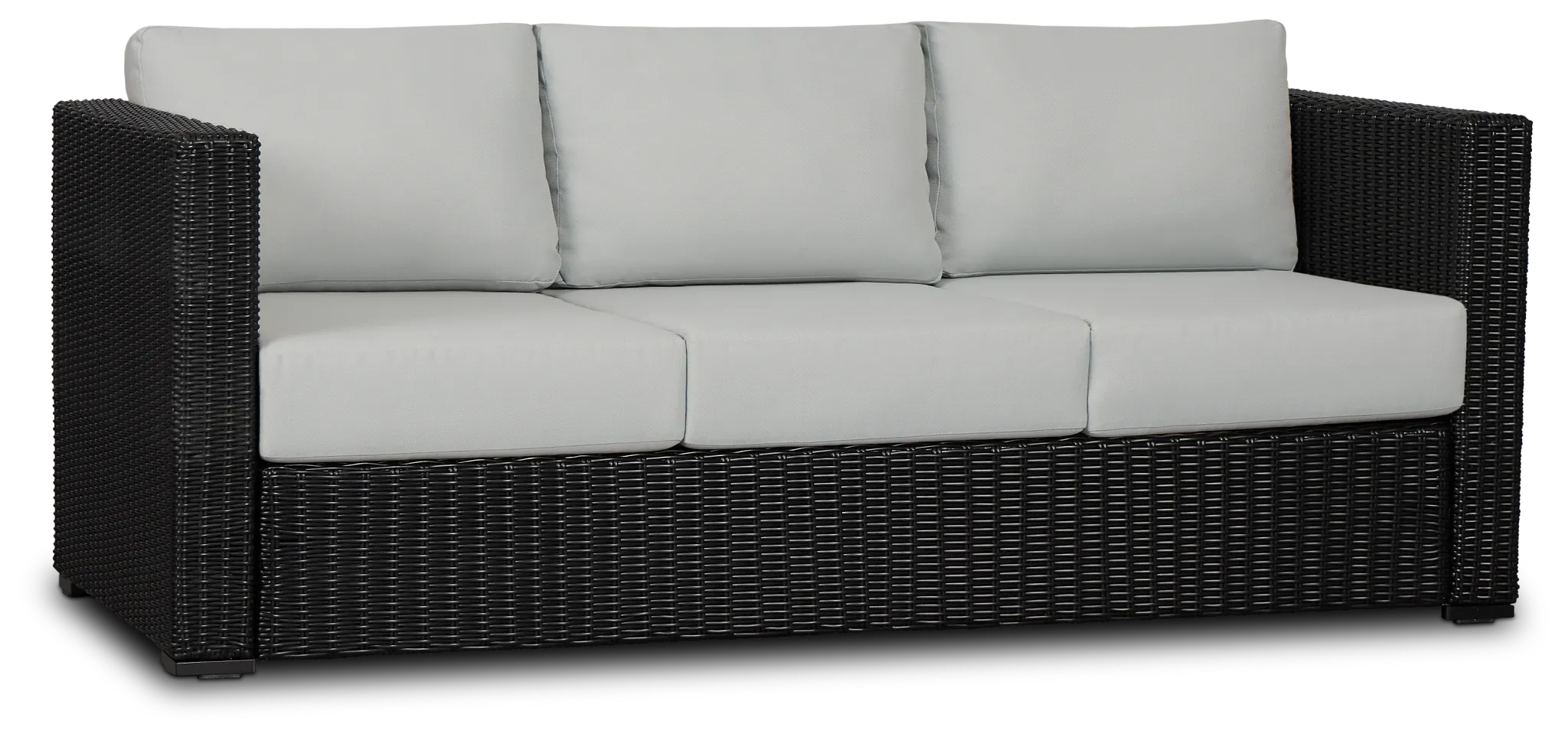 Montecito Black Sofa With Light Blue Cushions