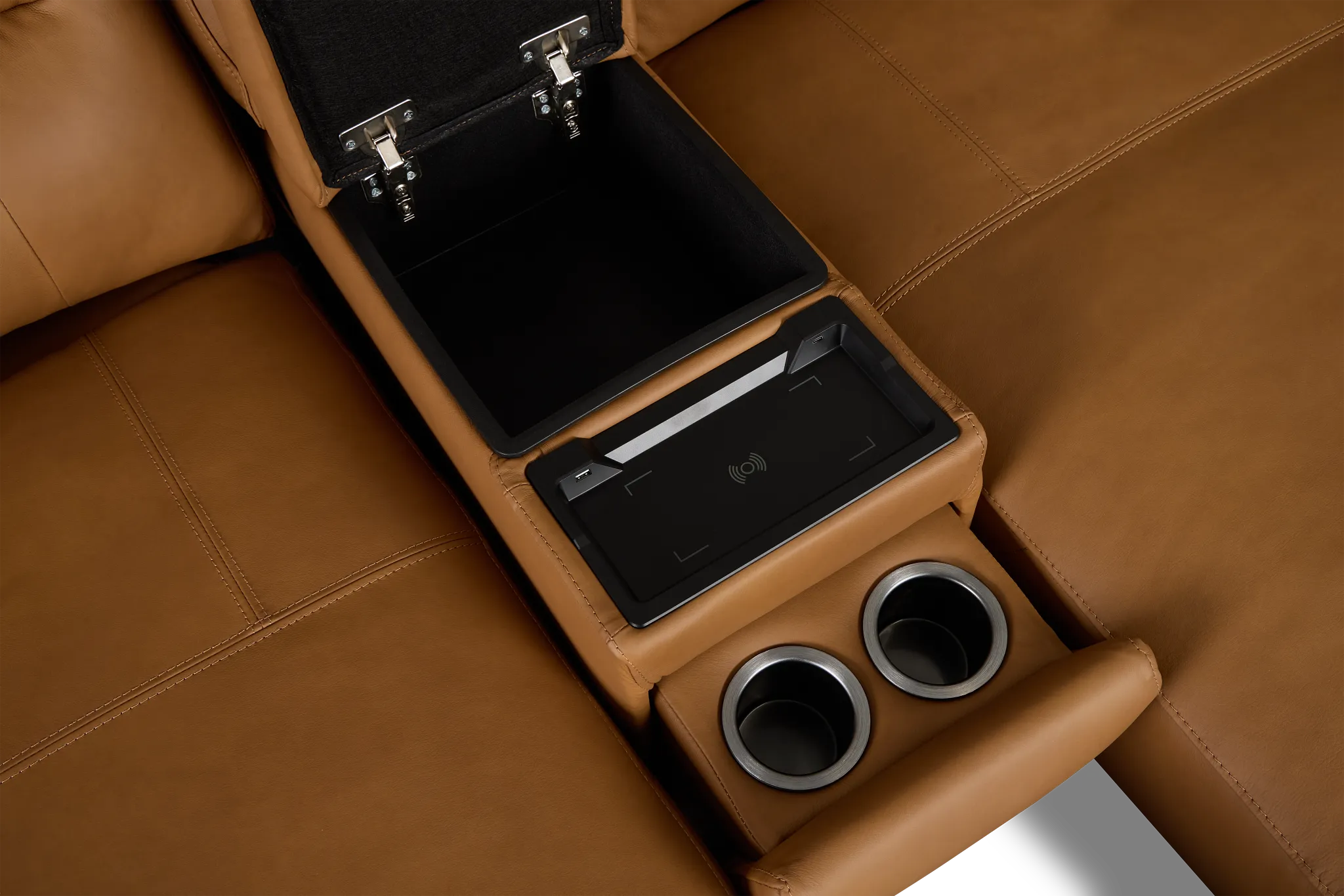 Rudy Brown Lthr/vinyl Power Extension Chaise Console Loveseat