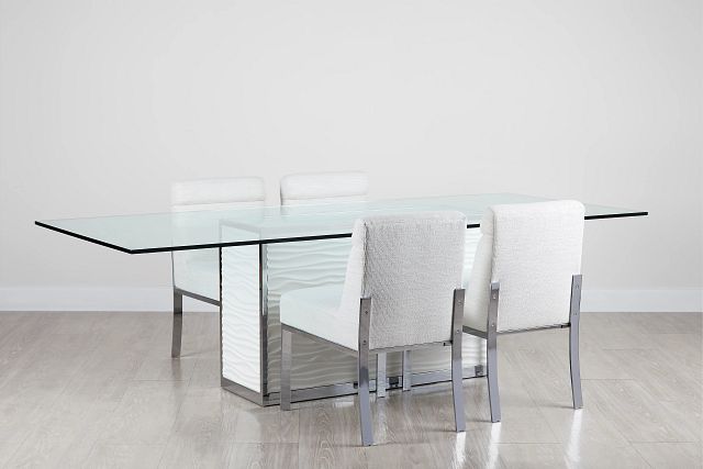 Ocean Drive 100" Glass Table & 4 Upholstered Chairs