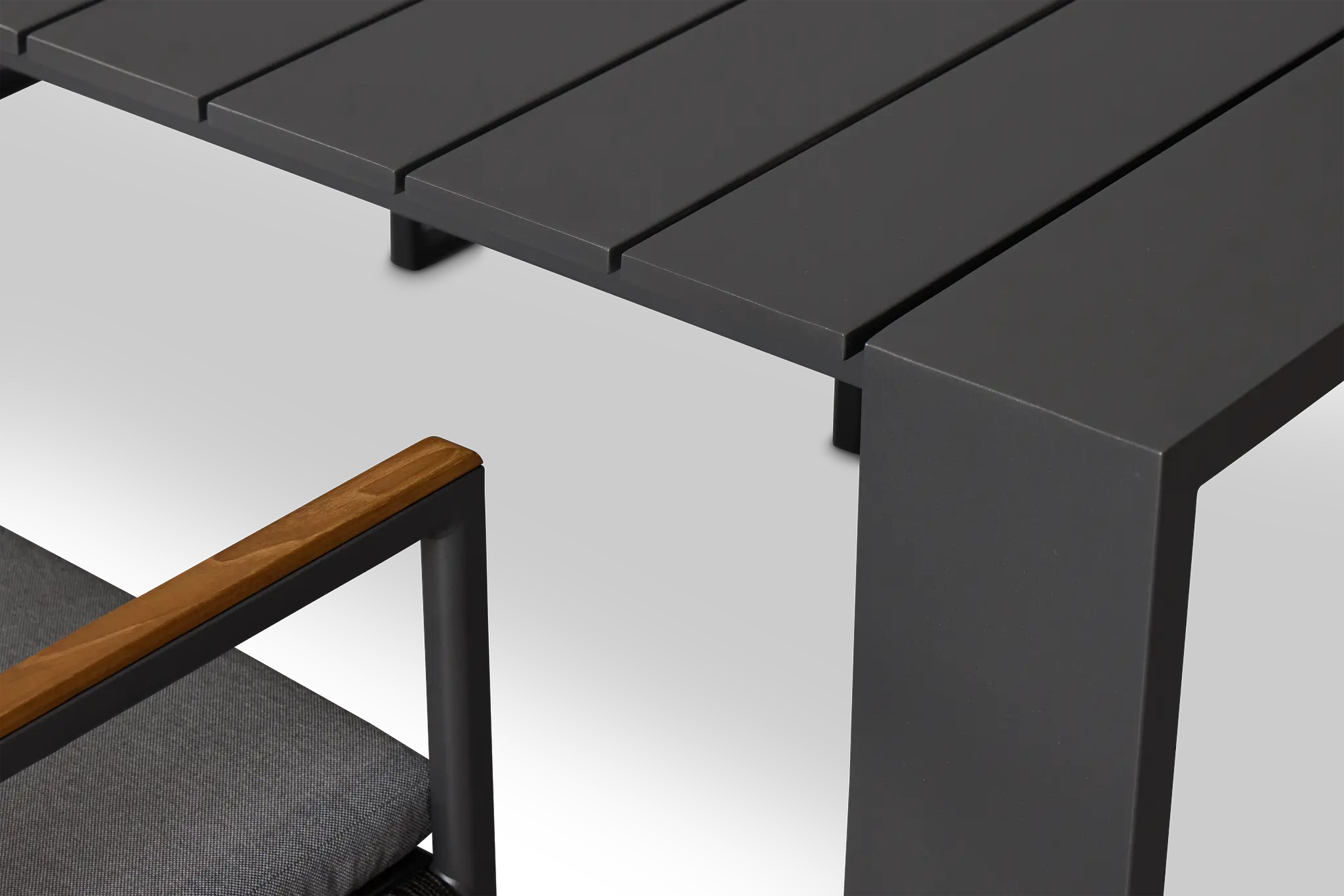 Sunrise Dark Gray 86" Rectangular Table & 4 Teak Arm Chairs Sunrise Dark Gray 86" Rectangular Table & 4 Teak Arm Chairs