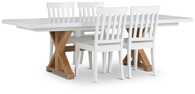 Nantucket Two-tone White Trestle Table & 4 White Chairs (1)