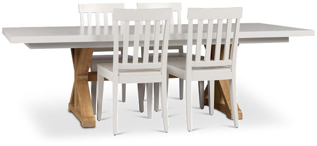 Nantucket Two-tone White Trestle Table & 4 White Chairs