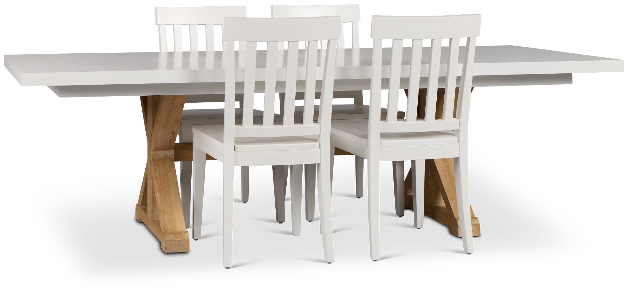 Nantucket Two-tone White Trestle Table & 4 White Chairs Nantucket Two-tone White Trestle Table & 4 White Chairs