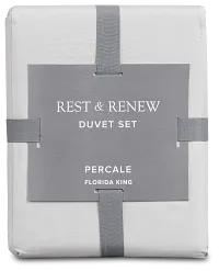 Rest & Renew Percale Cotton Gray 200 Thread Duvet Set