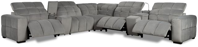 Gemma Light Gray Velvet Large Triple Power Reclining Two-arm Sectional
