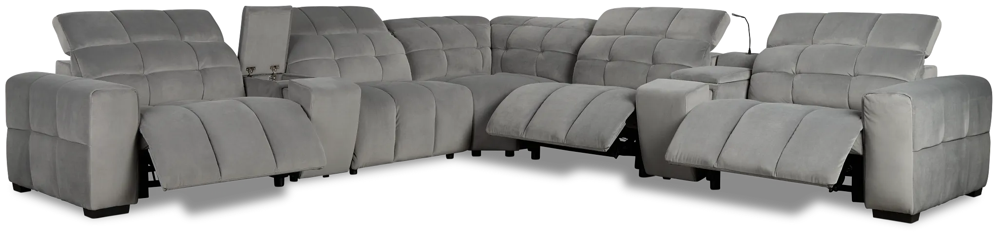 Gemma Light Gray Velvet Large Triple Power Reclining Two-arm Sectional